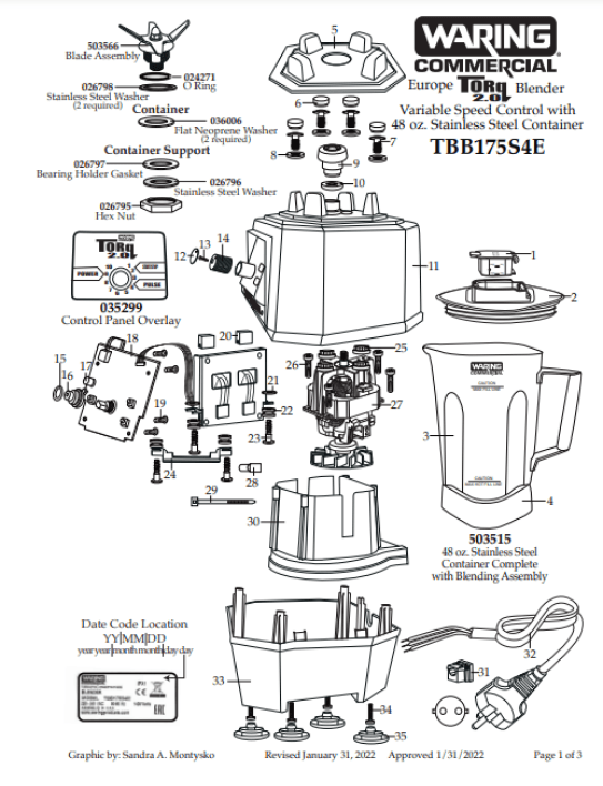 Horeca Parts COM - Waring Commercial Blender TBB175S4E
